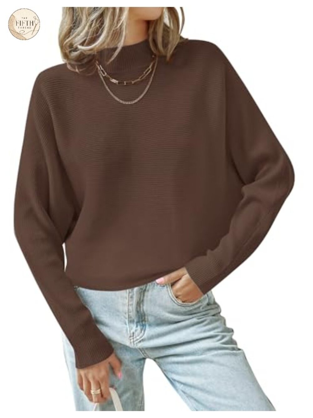 ZESICA Women's Turtleneck Long Batwing Sleeve Ribbed Knit Pullover Sweater